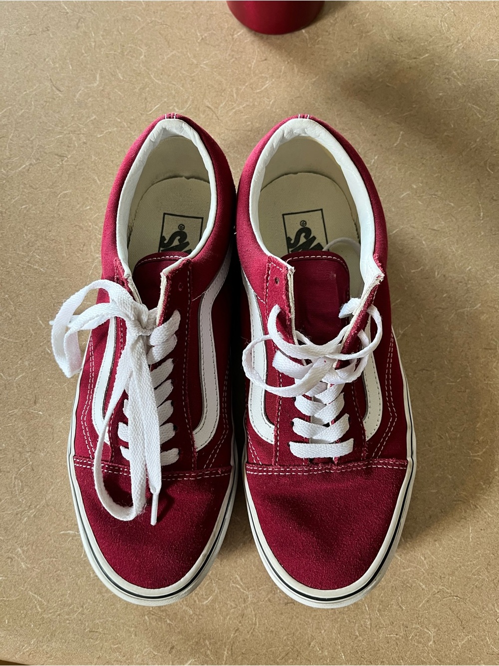 Vans Burgundy and White Sneakers
